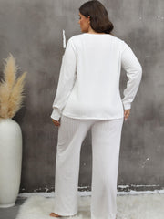 Solid Textured Pajama Set Long Sleeve Top & Pants Two Piece Lounge Set