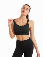 Criss Cross Back Sports Bra Front Zipper Push Up Shockproof Yoga Workout Bra