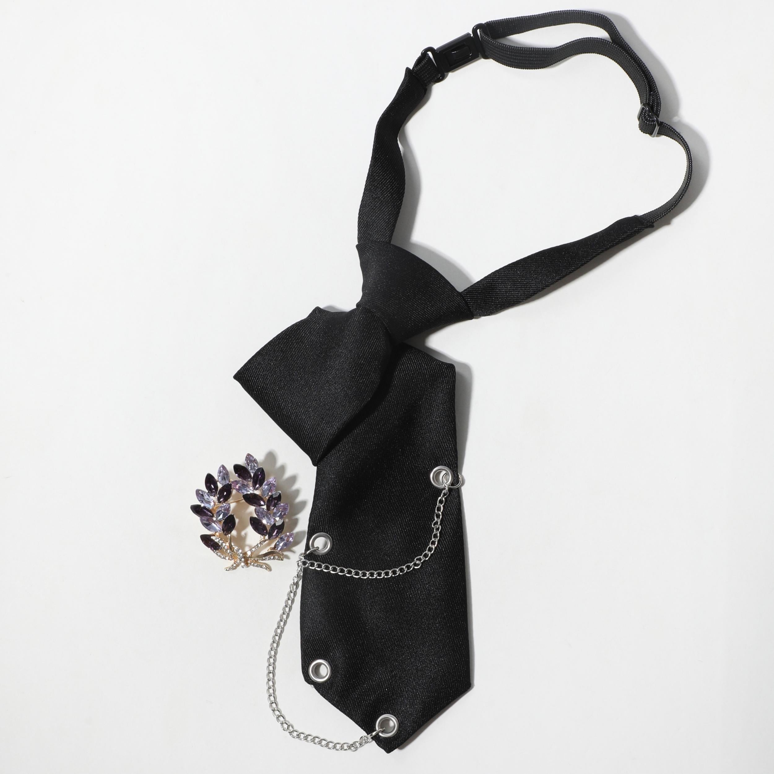 Crystal Flower Crown Tie Metal Tassel Necktie Prom Accessories