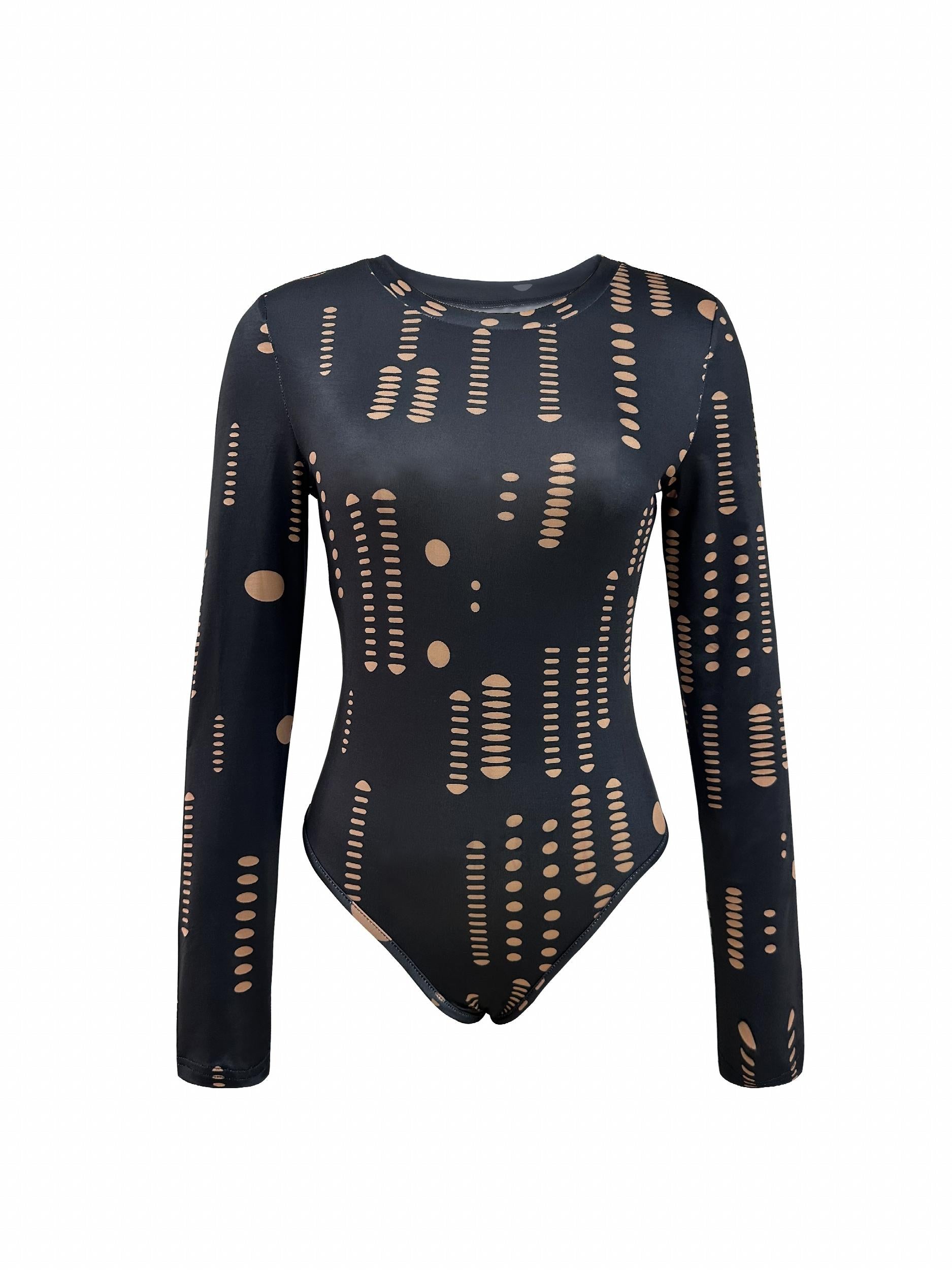 Sexy Cut-Out Slim Bodysuit with Long Sleeve