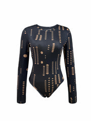 Sexy Cut-Out Slim Bodysuit with Long Sleeve