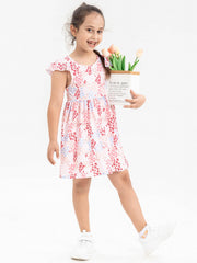 Girls Heart Graphic Ruffle Trim Sleeve Princess Dress