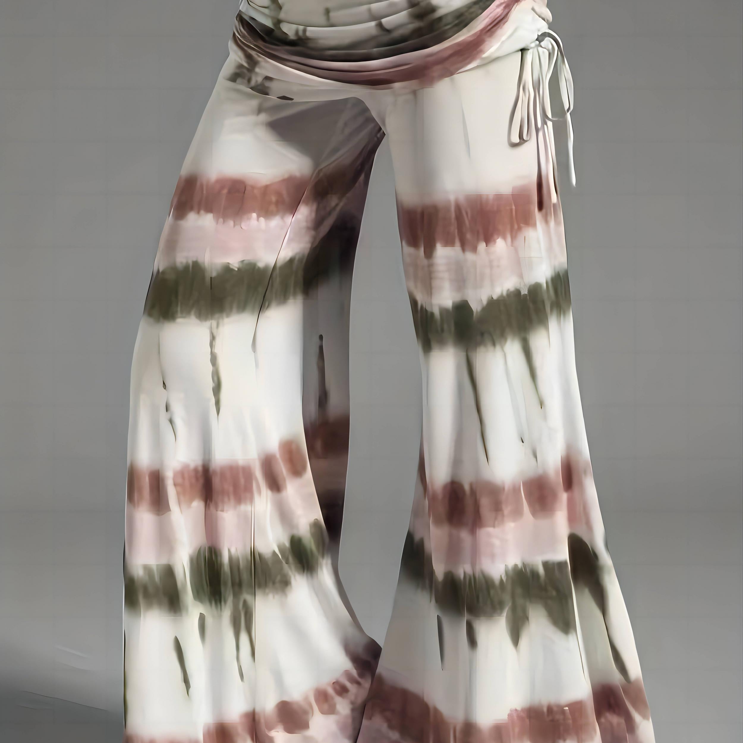 Tie Dye Foldover Waist Flared Leg Pants