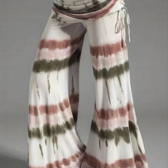 Tie Dye Foldover Waist Flared Leg Pants