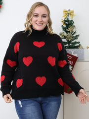 Heart Pattern Turtleneck Sweater Long Sleeve Loose Pullover