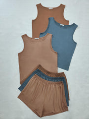 Basic Lounge Set: Tank Top & Shorts Pajama Six Piece Set