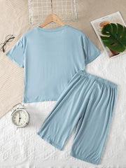 2pcs Boys Teen Letter Graphic T shirt & Shorts Pajama Set