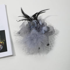 Mesh Flower Hair Clip Feather Head Piece for Prom Party