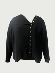 Casual Blouse Women's Plus Solid Button Decor Irregular Neck Long Slee