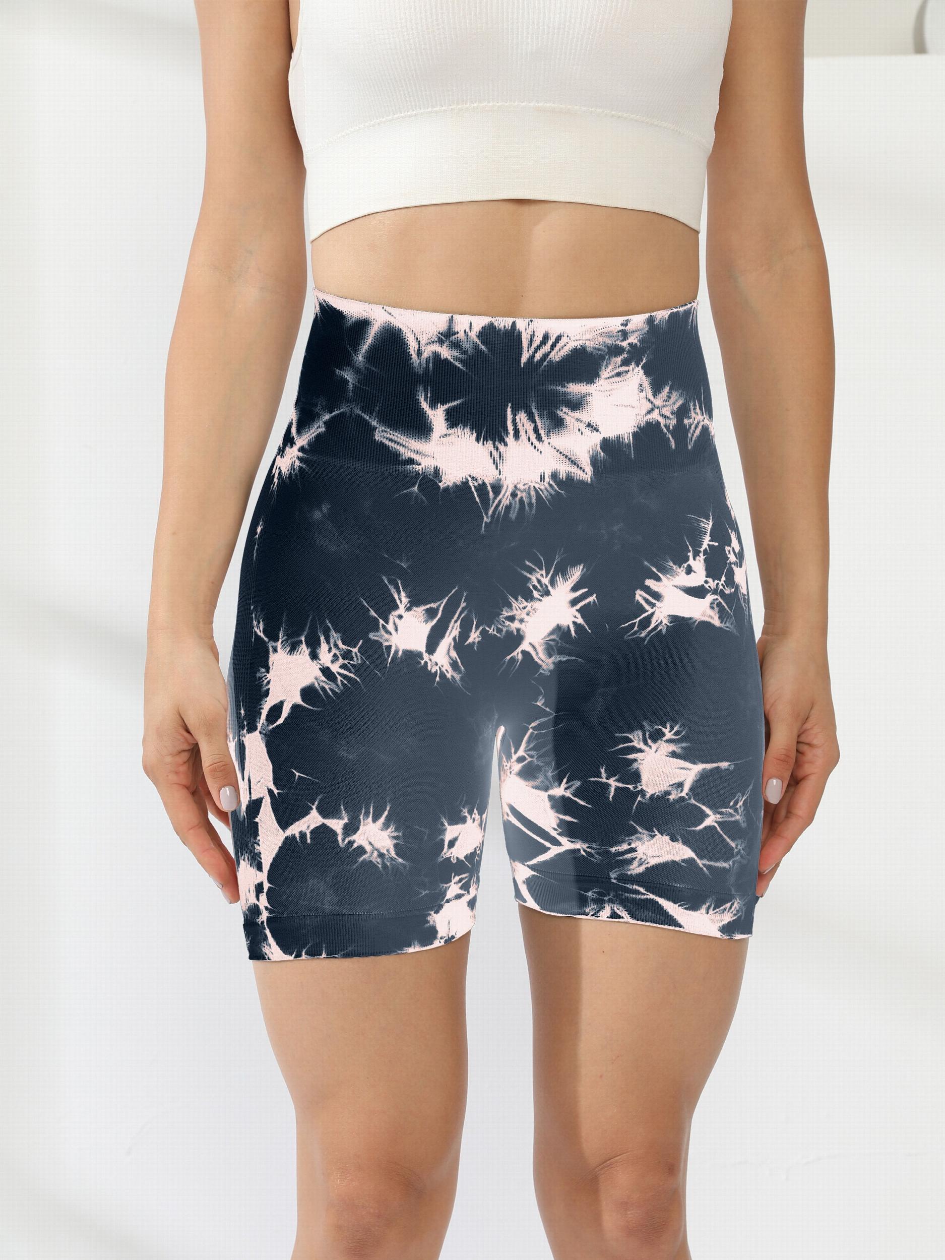 Tie Dye Yoga Workout Shorts High Waist Athletic Running Sports Shorts