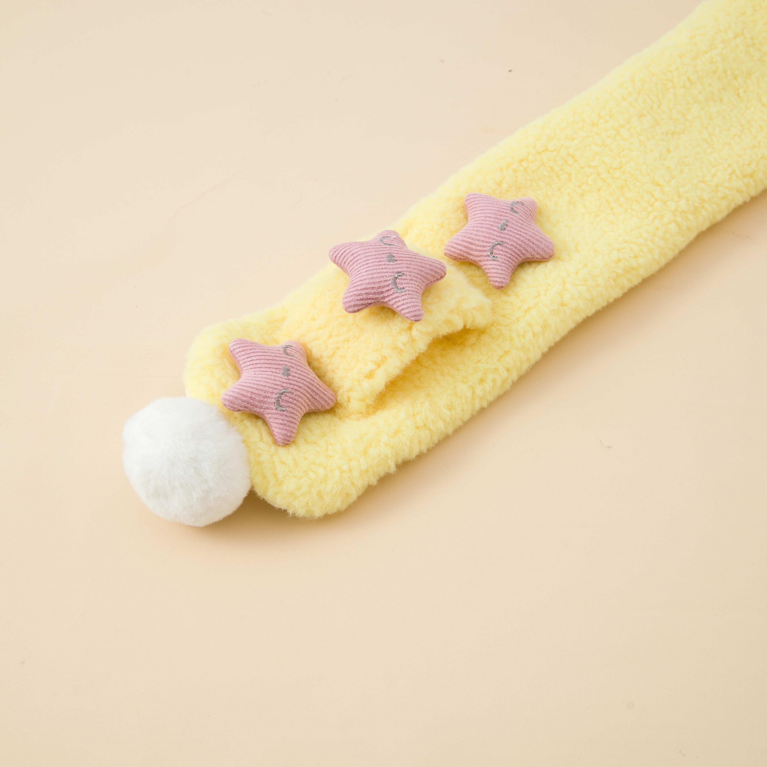 Girls Star Fleece Thermal Scarf with Plush Ball for Winter
