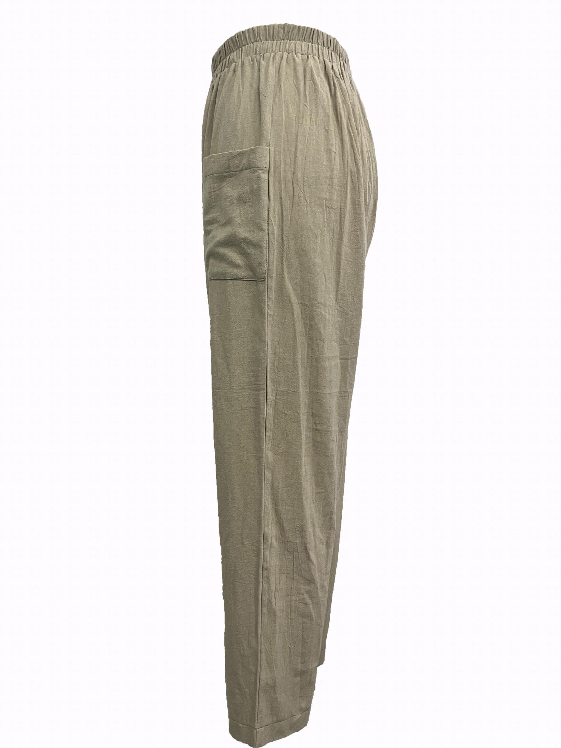Elastic Waist Pocket Cropped Pants Casual Loose Pants