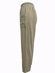 Elastic Waist Pocket Cropped Pants Casual Loose Pants