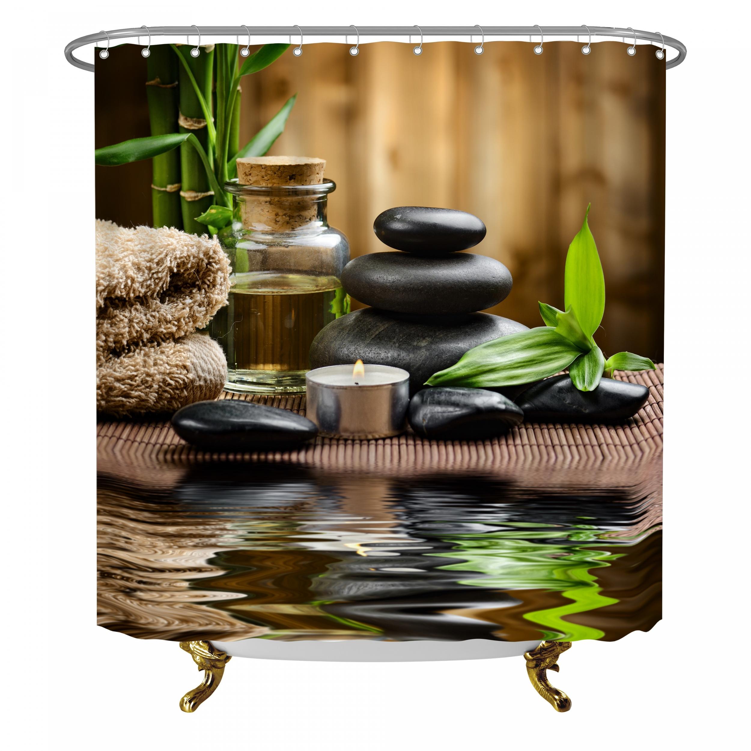 Waterproof Shower Curtain Stone Glass Bottle Bamboo 182x182 cm