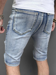 Men's Ripped Denim Shorts Street Style Distressed Mid Stretch Shorts
