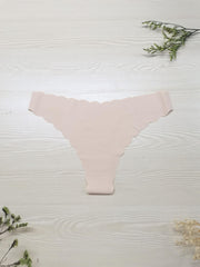 5pcs Scallop Trim Thongs Seamless & Comfy Stretchy Intimates Panties
