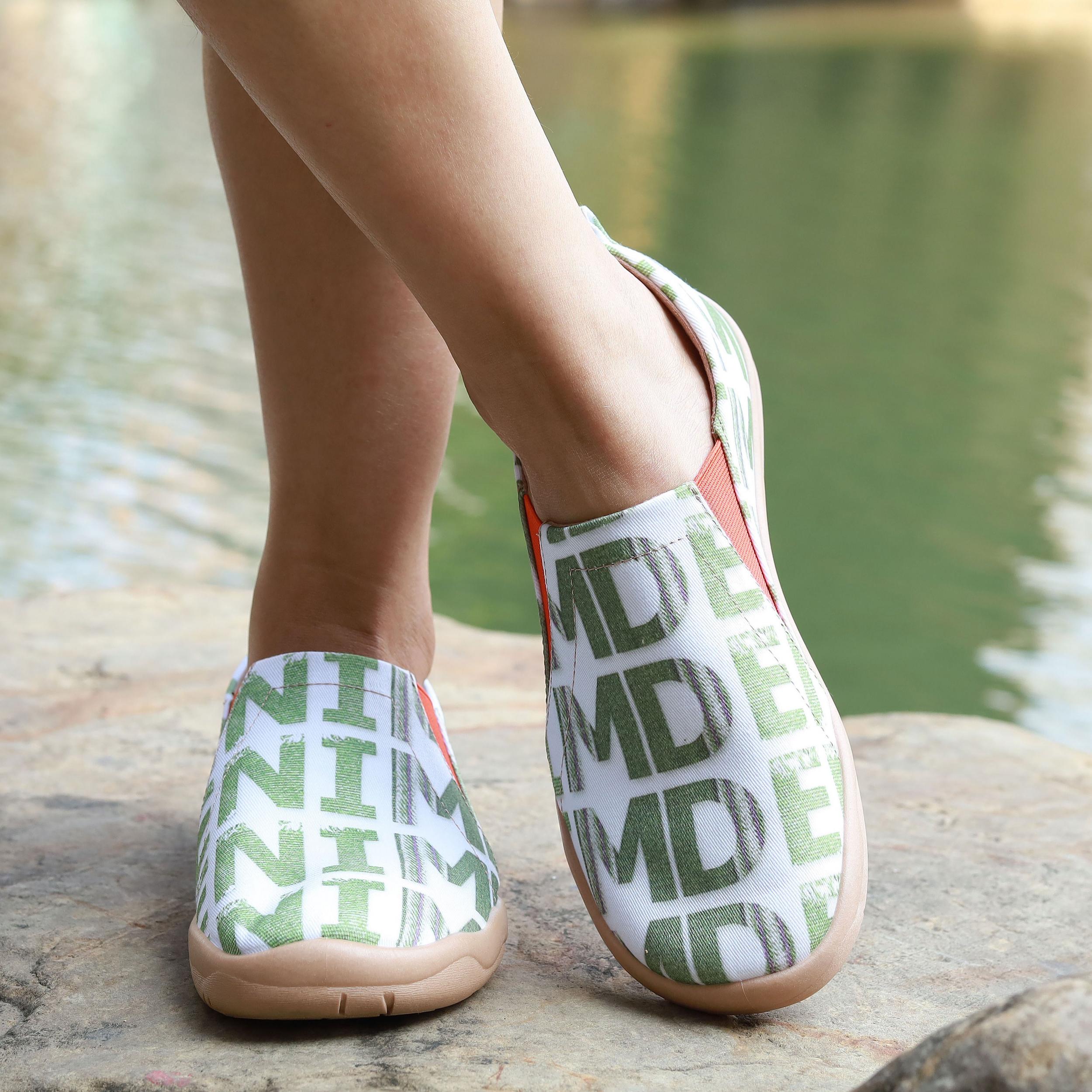 Green Letter Pattern Slip On Canvas Shoes for Women