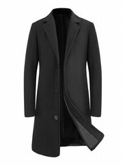 Men's Mid Length Button Up Lapel Coat For Fall Winter Business