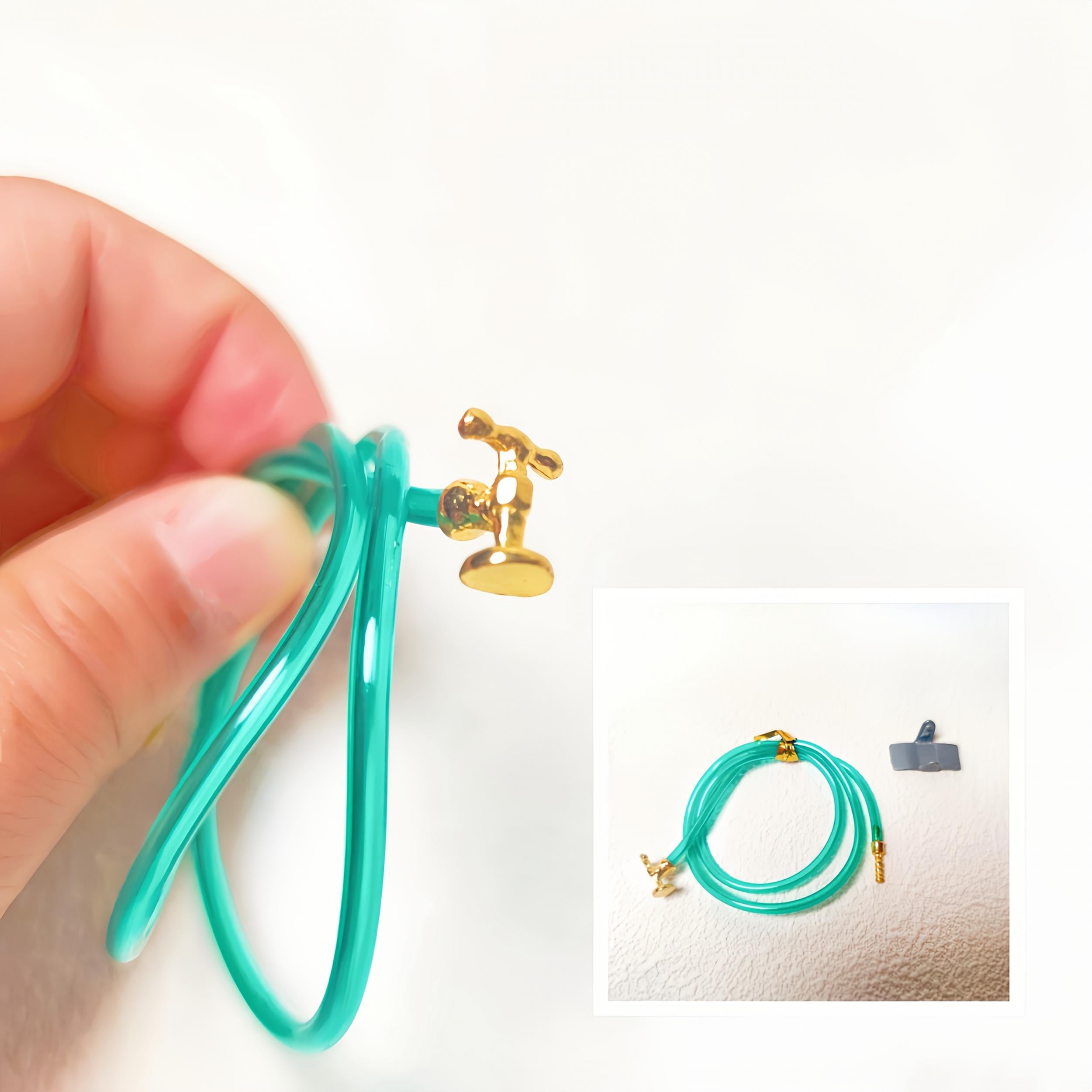 1:12 Scale Garden Hose w/ Golden Fittings for Dollhouse Diorama & Outdoor Decor