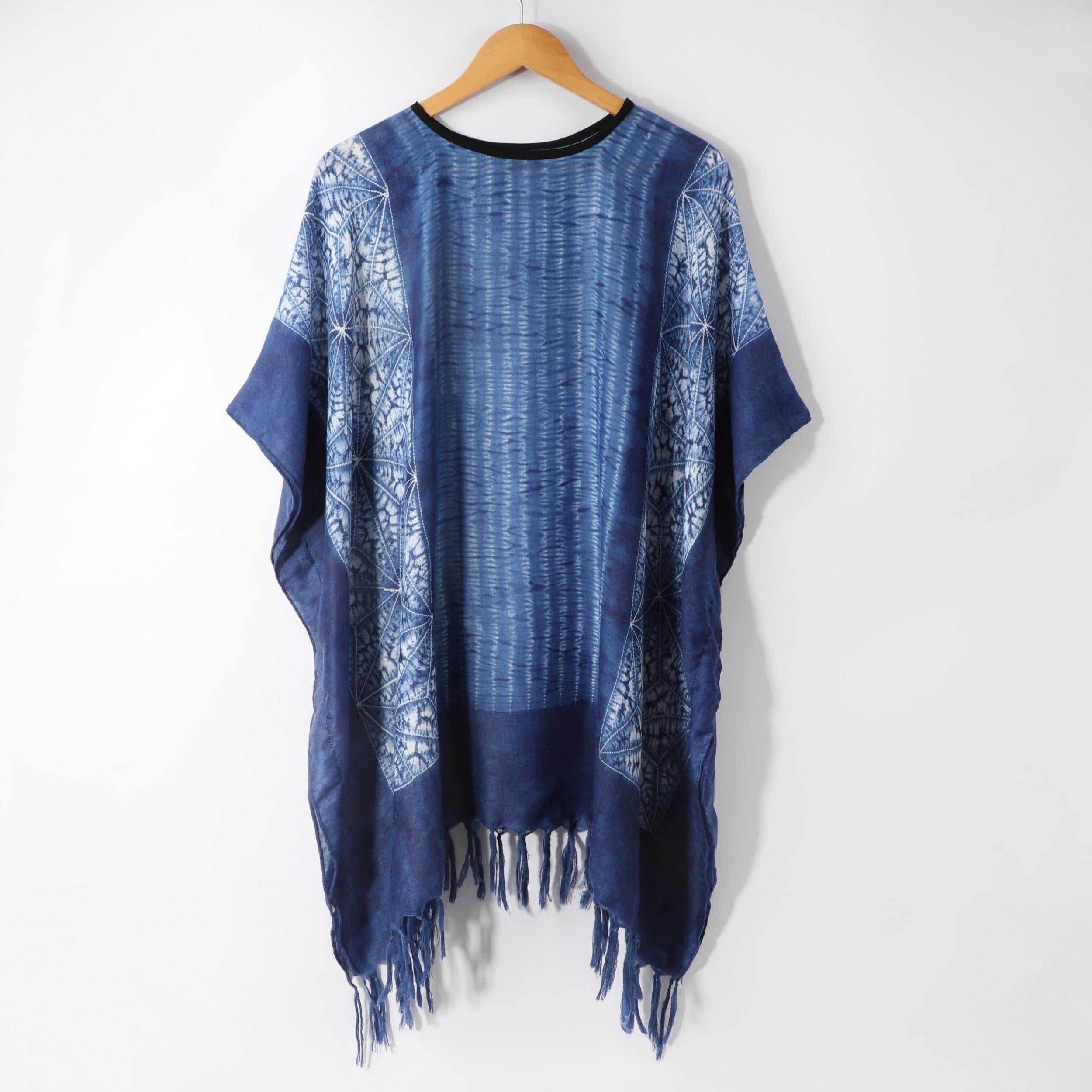 Vintage Tassel Cape Boho Shawl Tie Dye Print
