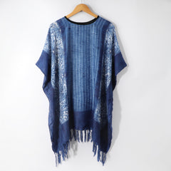 Vintage Tassel Cape Boho Shawl Tie Dye Print