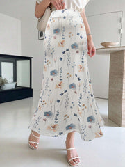 Floral Print High Rise Maxi Mermaid Skirt