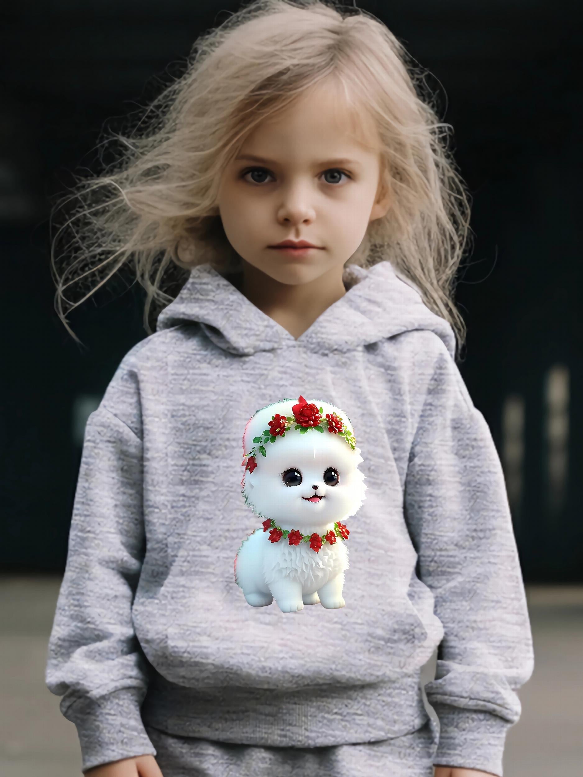 Cartoon Dog Print Hoodie & Pants Set Girls Sporty Outfit