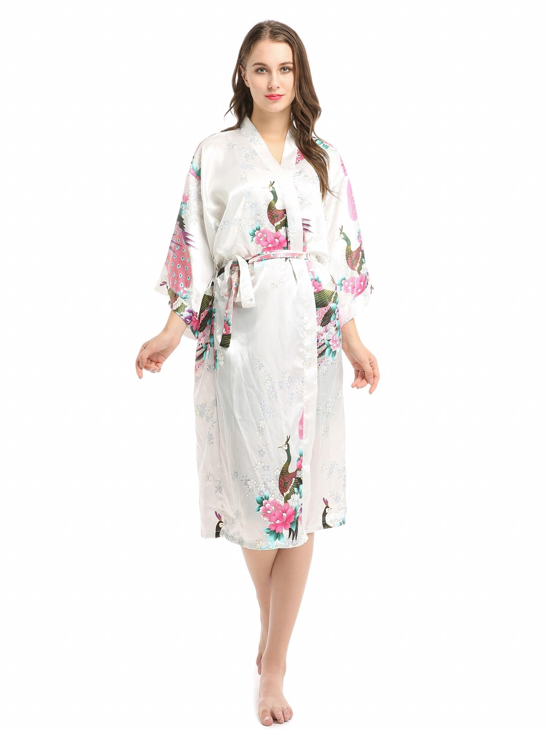 Floral Print Night Robe V Neck Long Sleeve House Robe With Belt