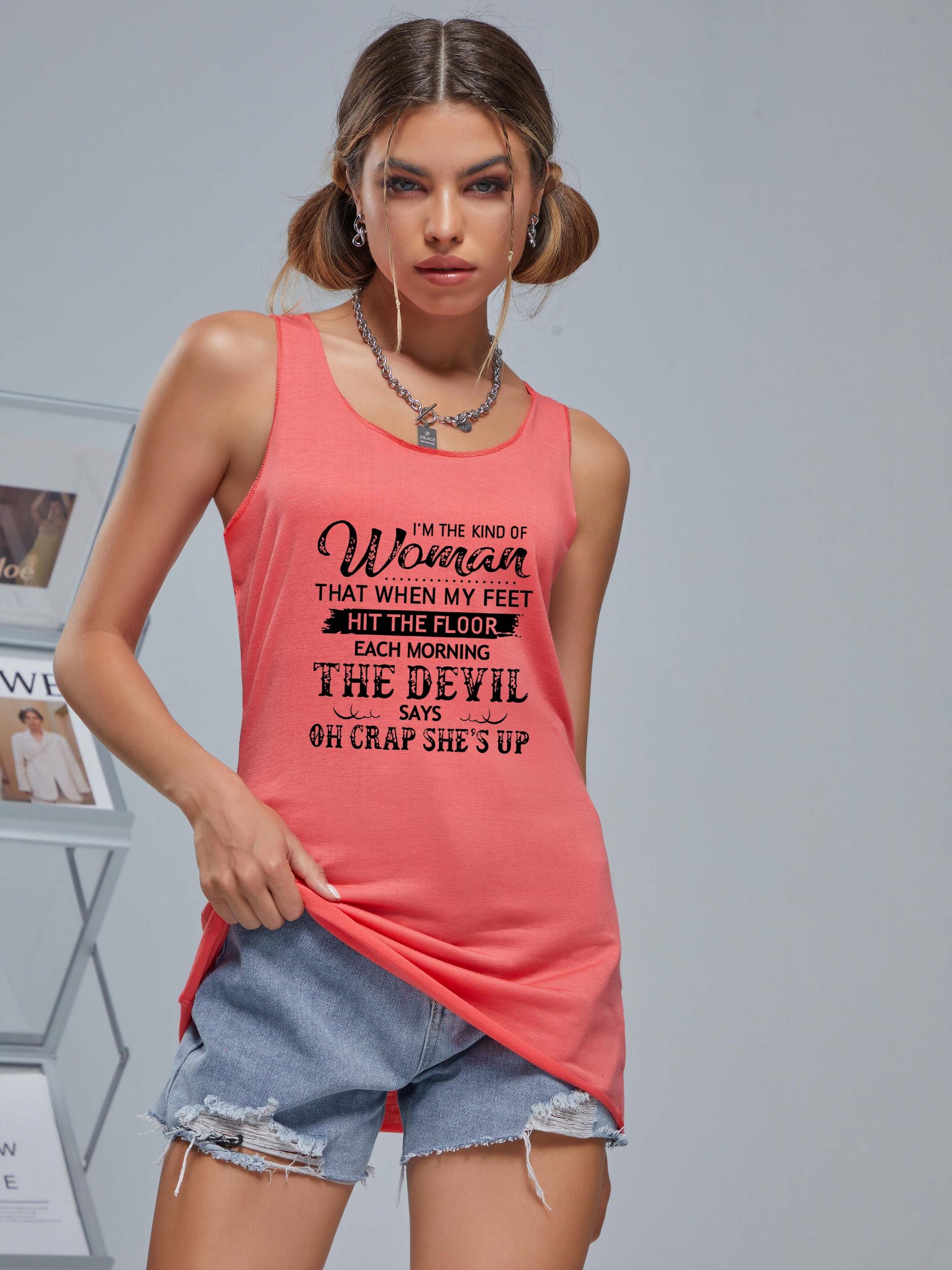Women's Letter Graphic Tank Top, Round Neck Casual Loose Sports Shirt