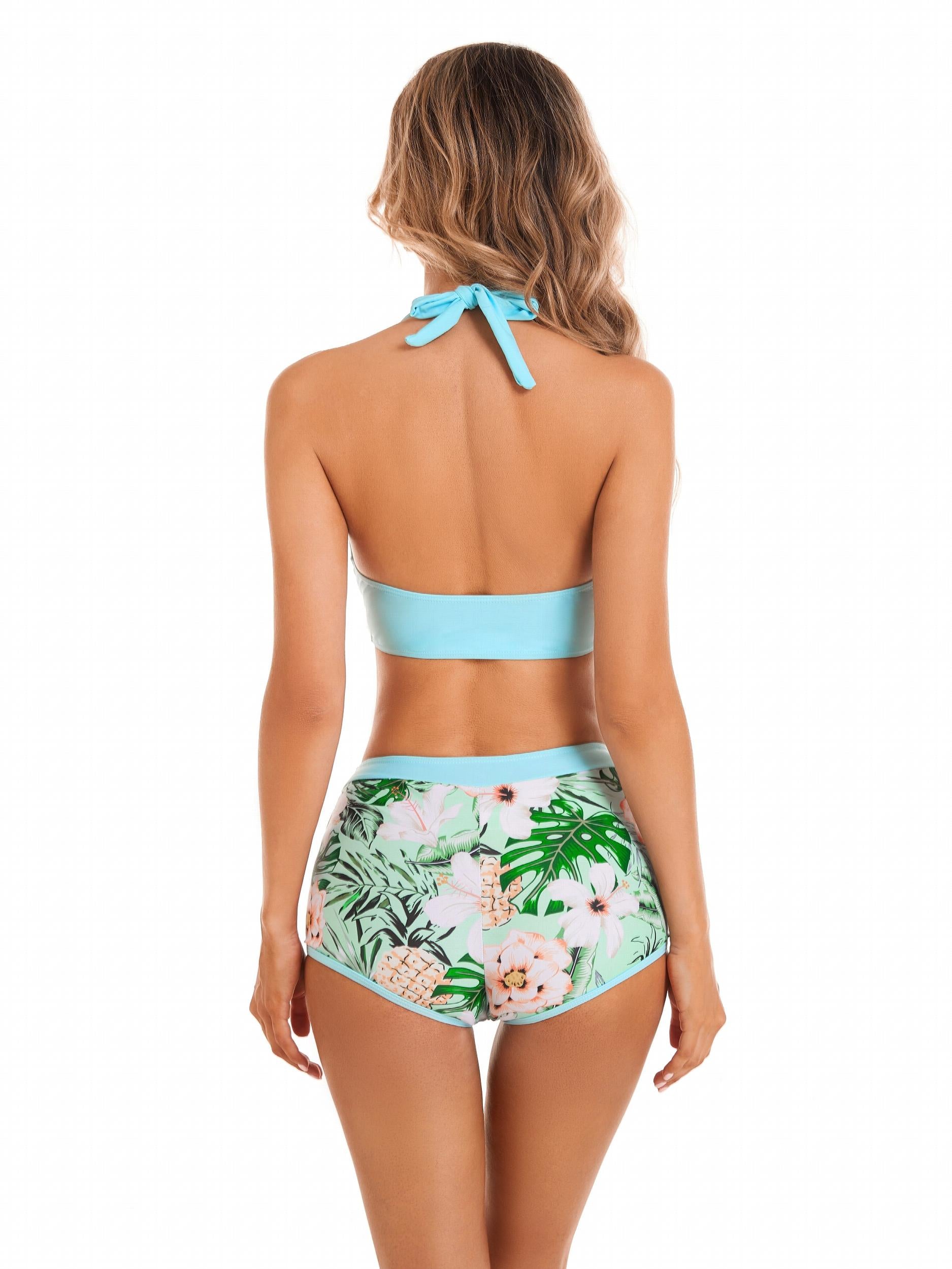 Floral Print Halter Bikini Swimsuit
