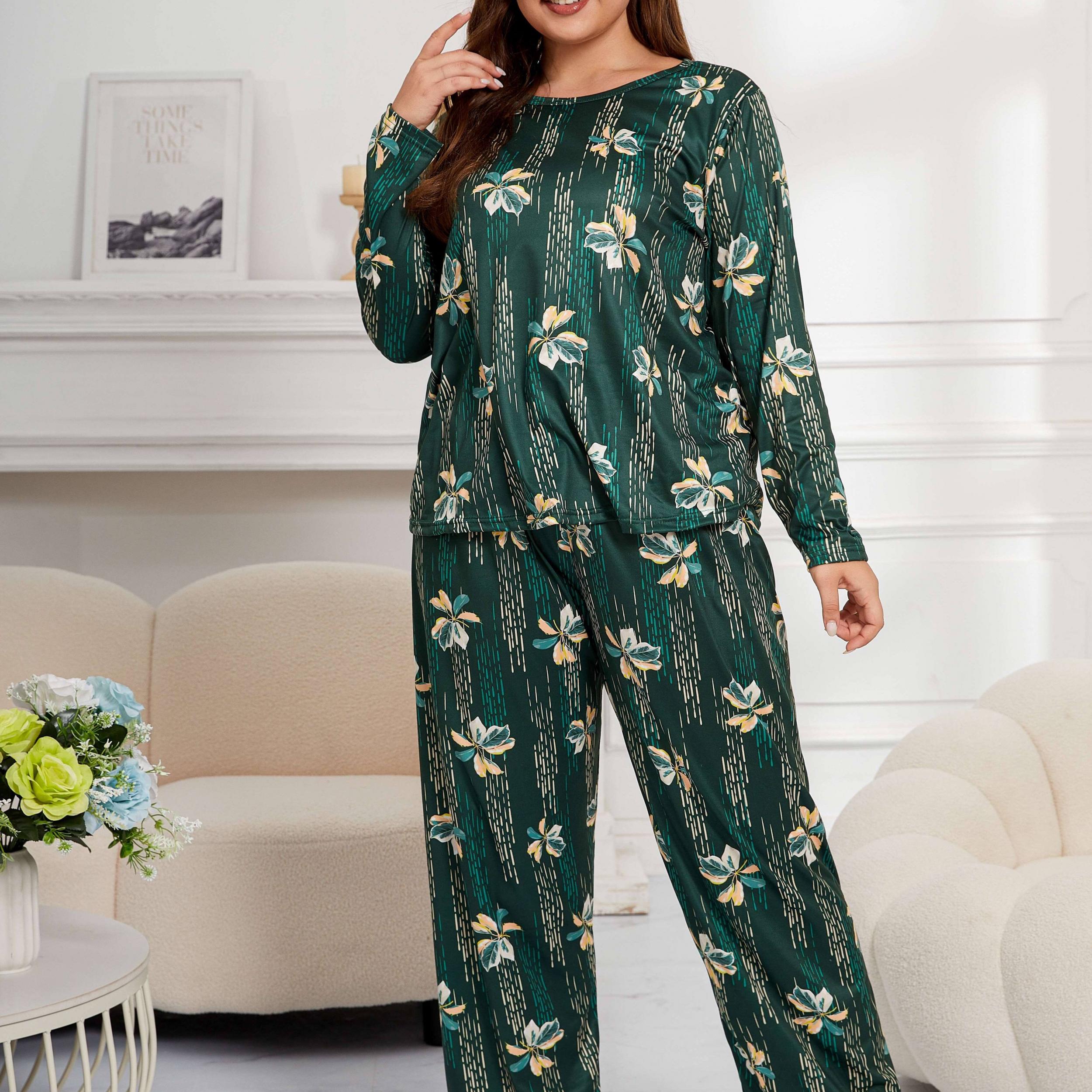 Retro Pajamas Set Women's Long Sleeve Round Neck