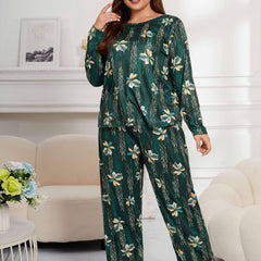 Retro Pajamas Set Women's Long Sleeve Round Neck