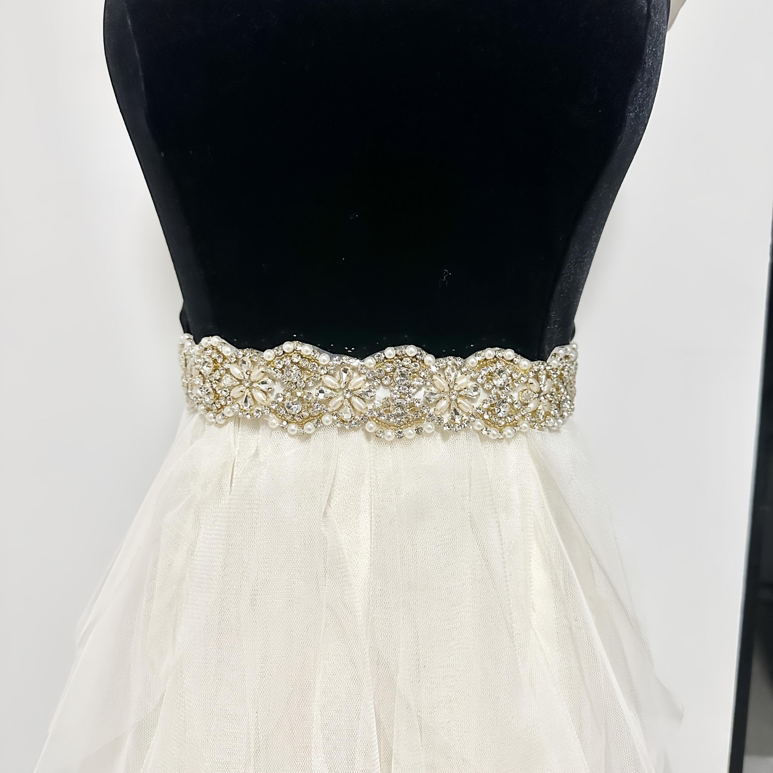 Handcrafted Golden Bridal Sash with Glass Beads & Rhjsonestones