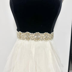 Handcrafted Golden Bridal Sash with Glass Beads & Rhjsonestones