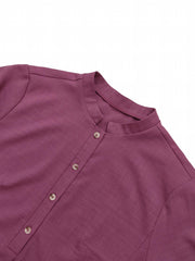 Long Sleeve Button Up Tunic Top With Pockets