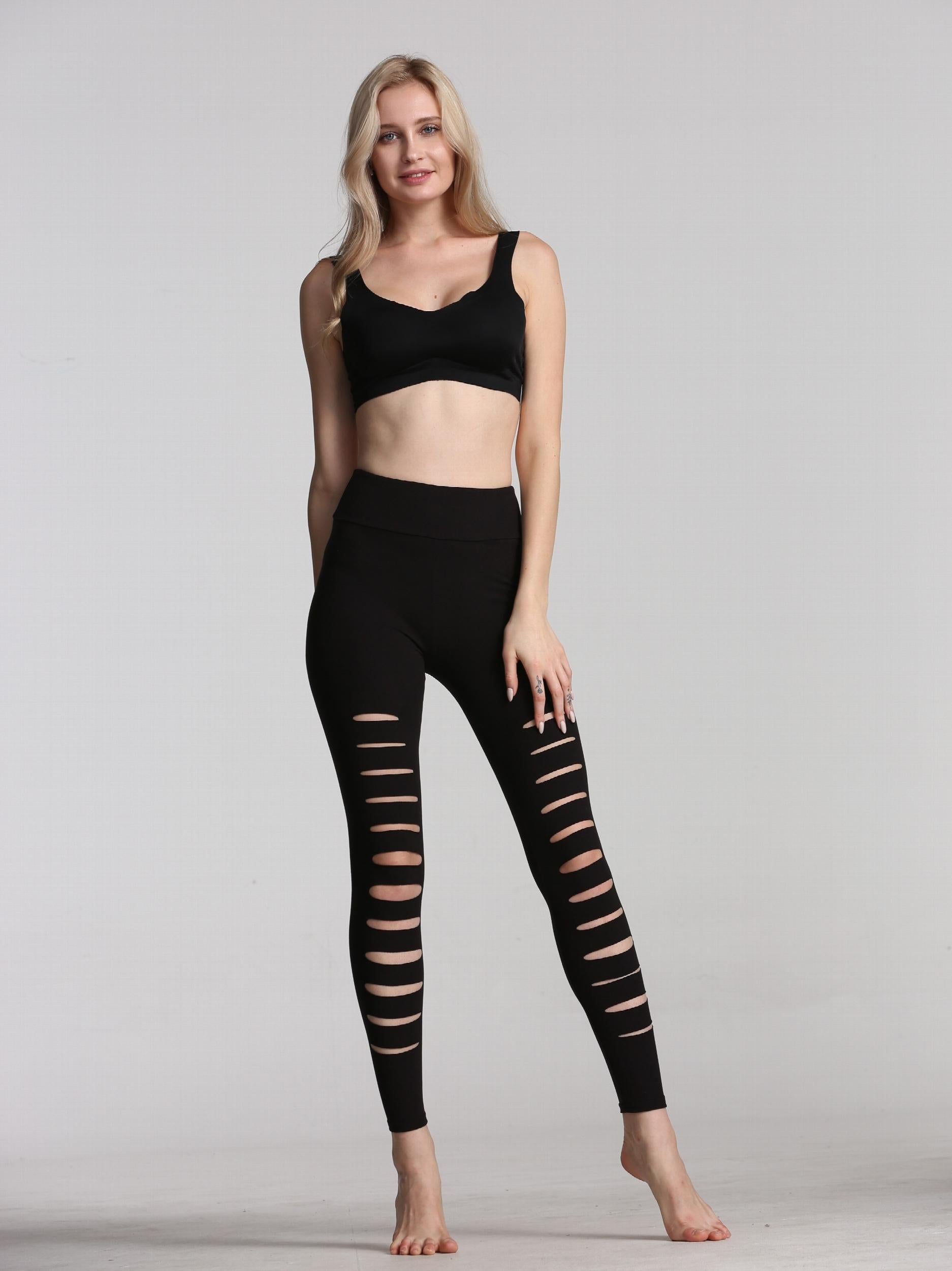 Women's Cutout Ripped Yoga Leggings High Waist Fitness Workouts
