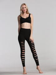 Women's Cutout Ripped Yoga Leggings High Waist Fitness Workouts