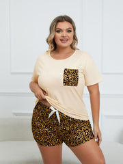 Leopard Print Tee & Bow Knot Shorts Pajama Set