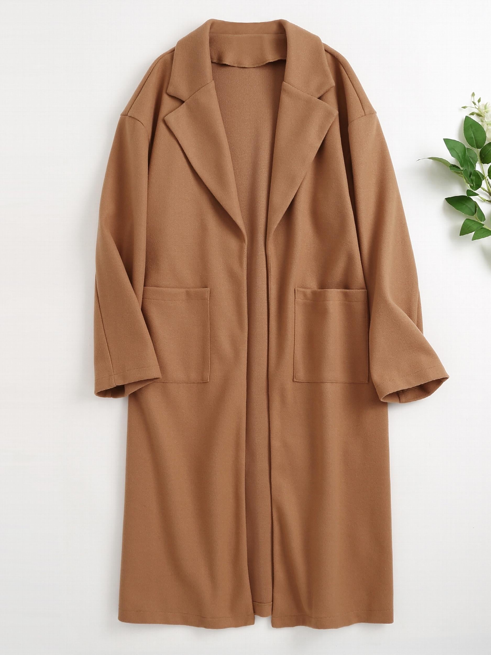 Casual Lapel Long Coat Solid Pocket Long Sleeve Loose Long Outerwear