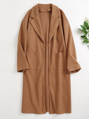 Casual Lapel Long Coat Solid Pocket Long Sleeve Loose Long Outerwear