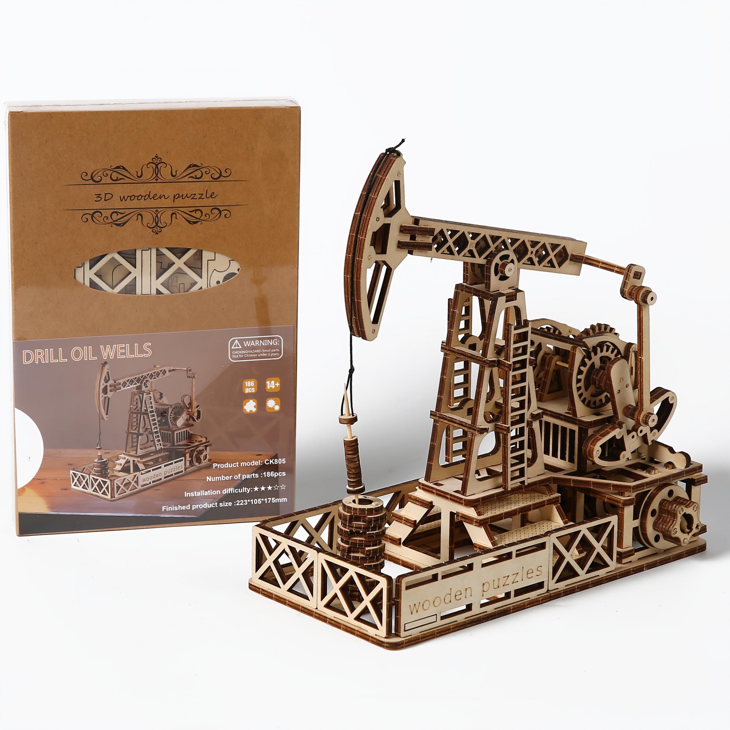3D Wooden Well Model Puzzle DIY Mechanical Moving Parts
