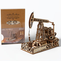 3D Wooden Well Model Puzzle DIY Mechanical Moving Parts