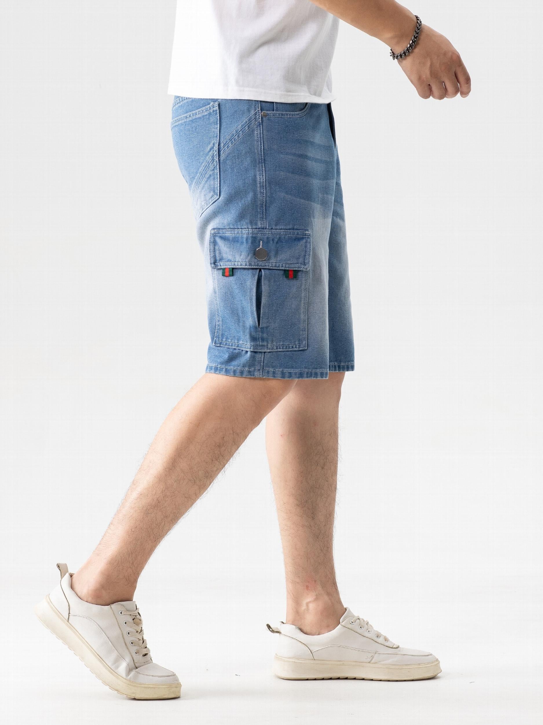 Men's Distressed Denim Shorts with Flap Pockets