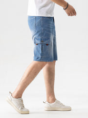 Men's Distressed Denim Shorts with Flap Pockets