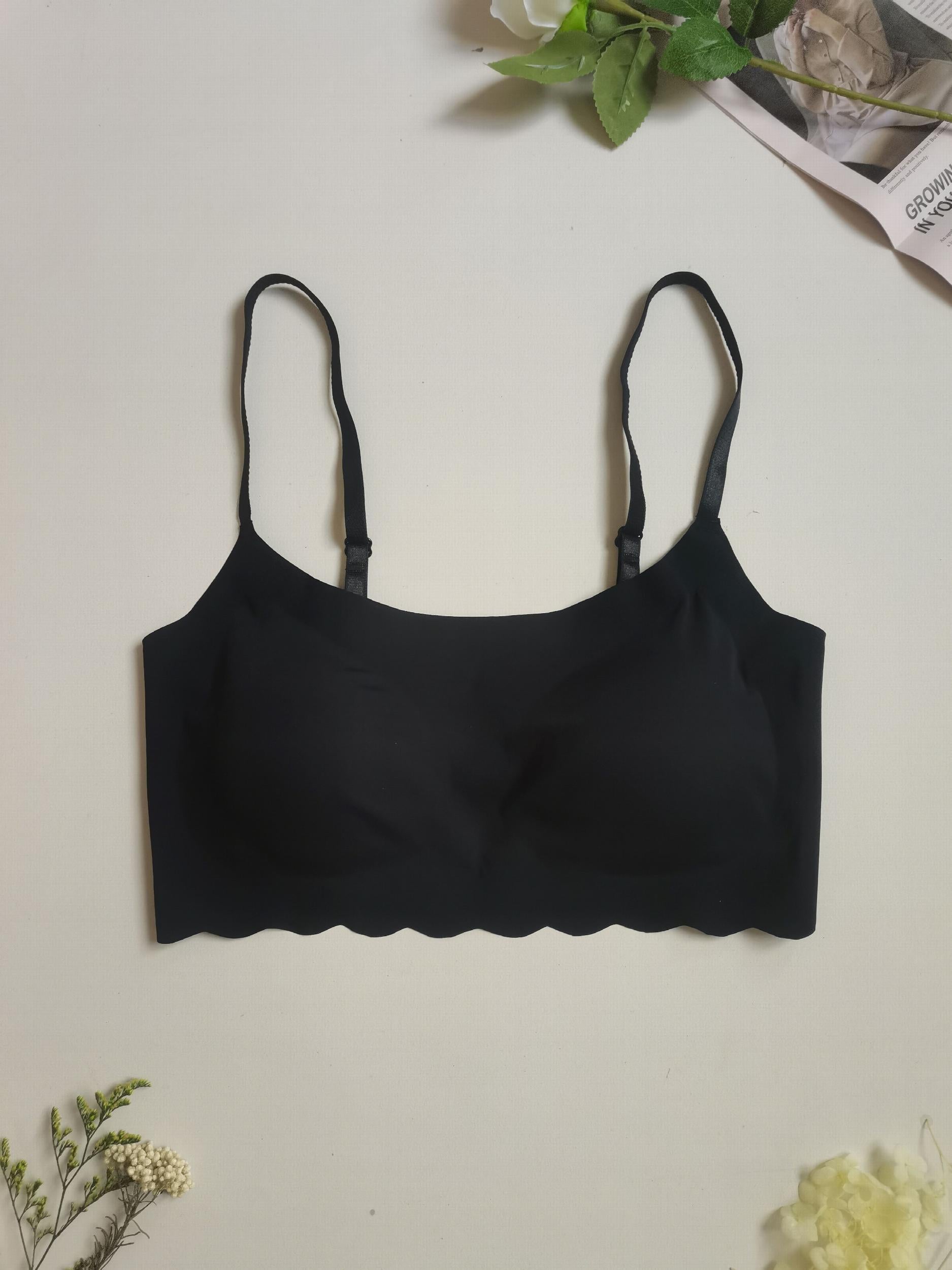 Wireless Scallop Trim Bra Comfy & Breathable Women's Lingerie