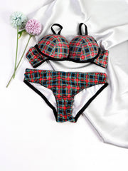 Colorblock Plaid Bra & Panties Lingerie Set