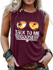 Letter & Glasses Print Sleeveless Top