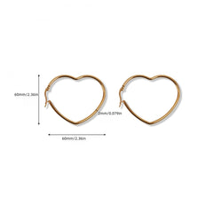 4Pairs Set Y2K Style 18K Golden Plated Heart Hoop Earrings - 4 Sizes
