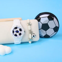 3pcs Boys' Quartz Watch Set Sports Style Soft Silicone Strap Football Watch
