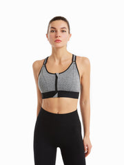 Criss Cross Back Sports Bra Front Zipper Push Up Shockproof Yoga Workout Bra